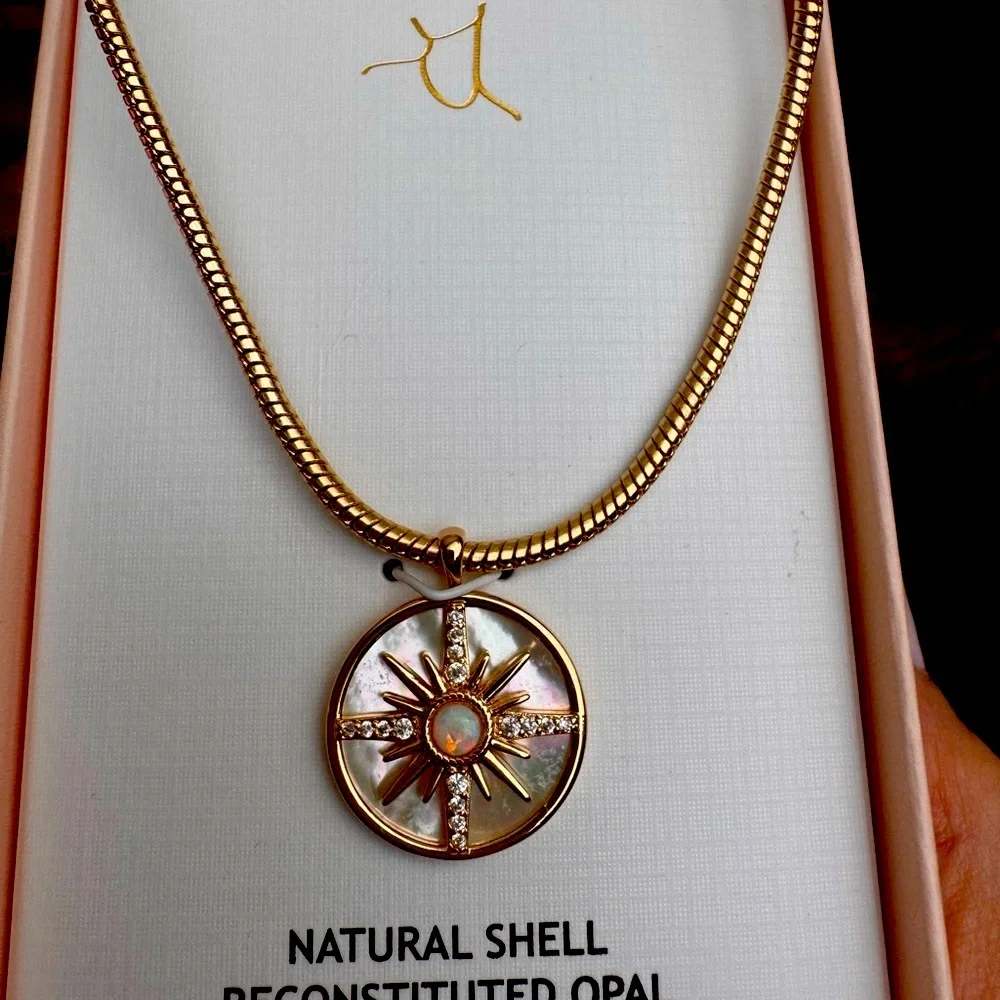 New Camila Coelho Gold color Sunburst Necklace with Opal